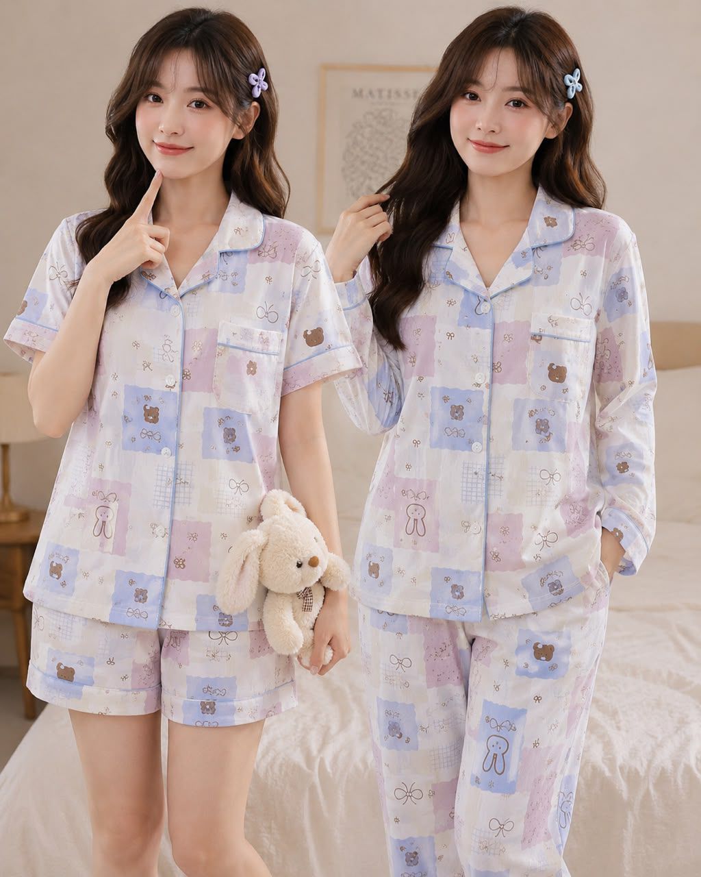 Rosy Rabbit 3-piece korean nightsuit