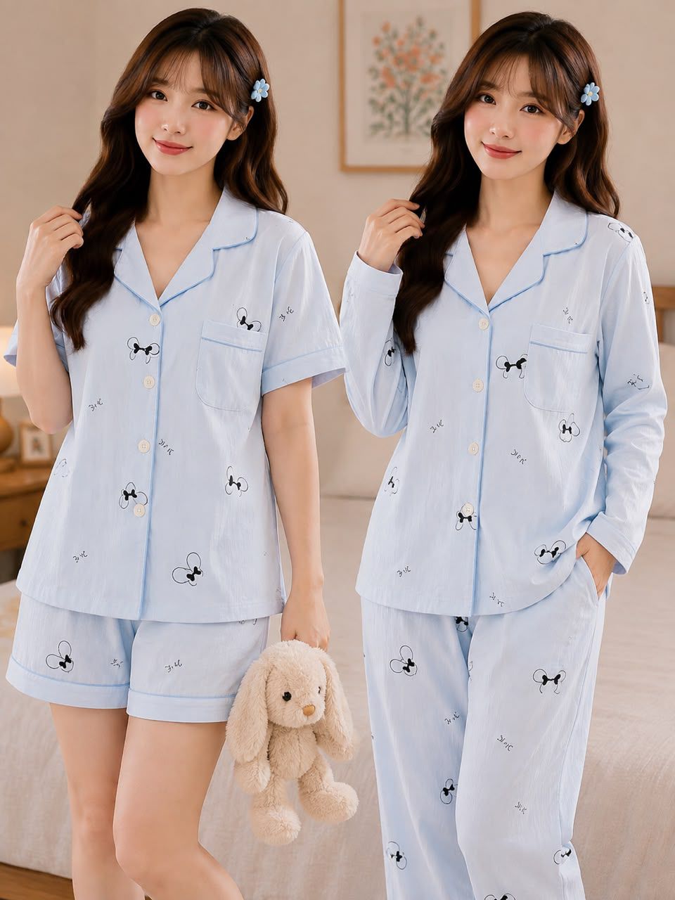 Silver Sketch 3-piece korean nightsuit