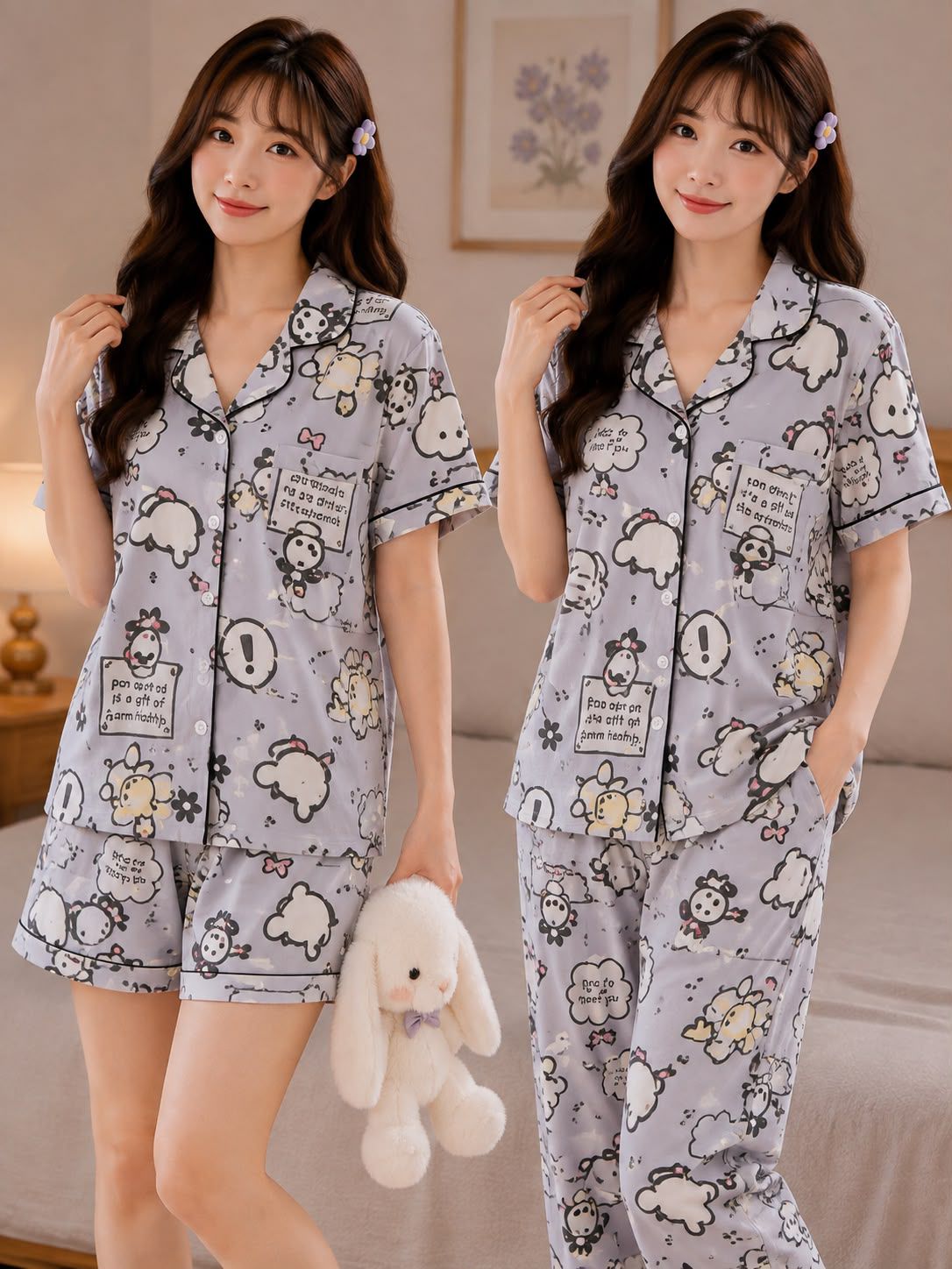 Peach Blossom 3-piece korean nightsuit