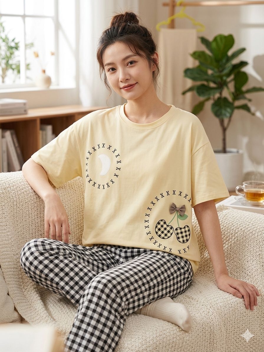 Sunny Side Checks two-piece cotton nightsuit